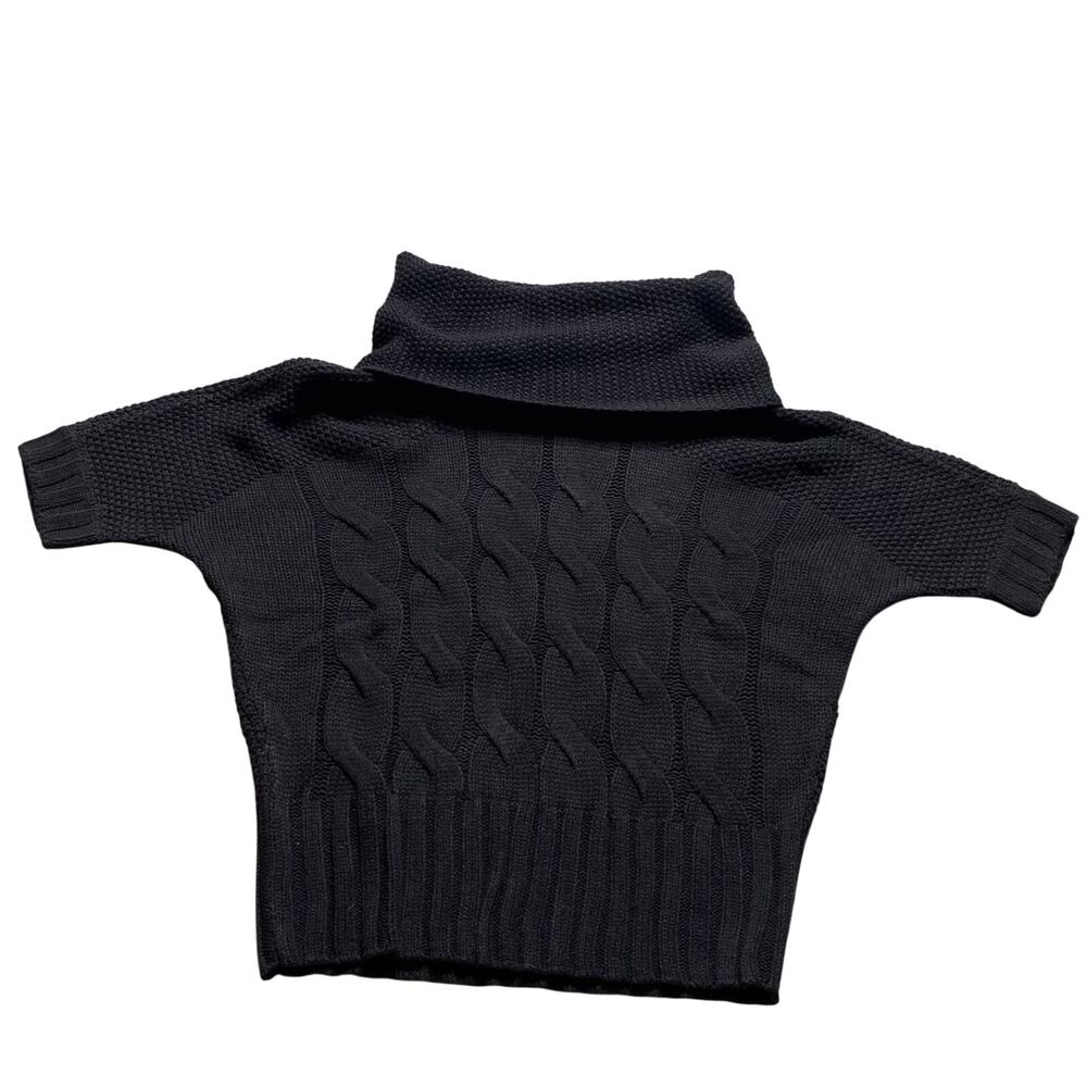 Express Black Thick Cable Knit Cropped Short Sleeve Turtleneck Sweater Small NWT